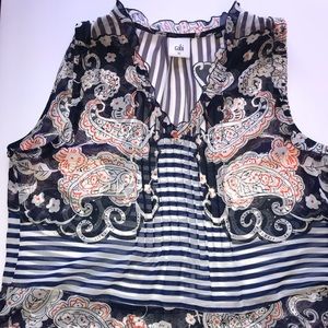 cabi Navy / white striped printed sheer top sz Sm